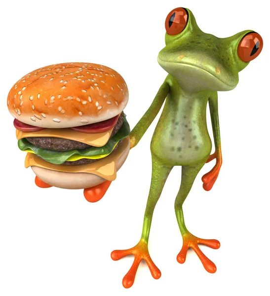 Grappige Cartoon Karakter Met Hamburger Illustratie — Stockfoto