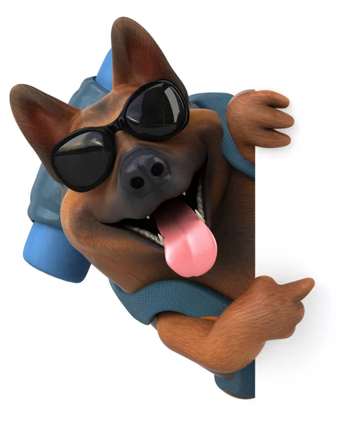 Divertido Mochilero Pastor Alemán Perro Personaje Dibujos Animados — Foto de Stock