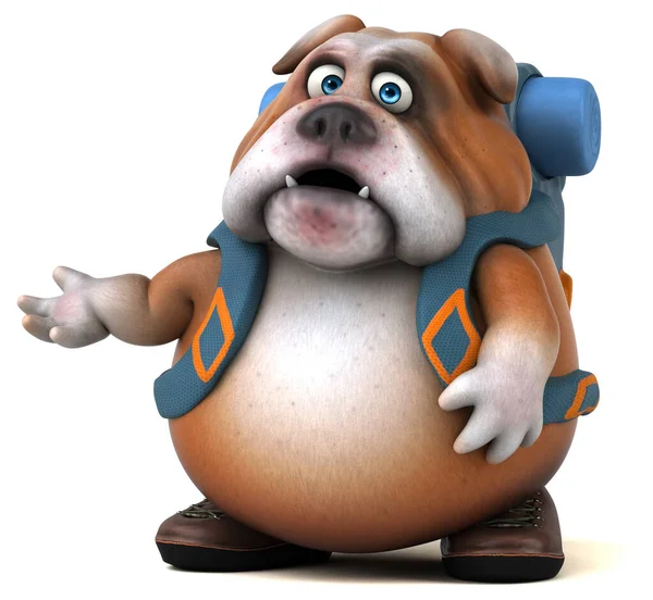 Spaßige Backpacker Bulldogge Zeichentrickfigur — Stockfoto