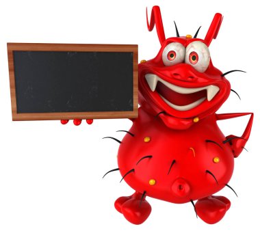 3 boyutlu eğlenceli mikrop canavarı elinde tahtayla