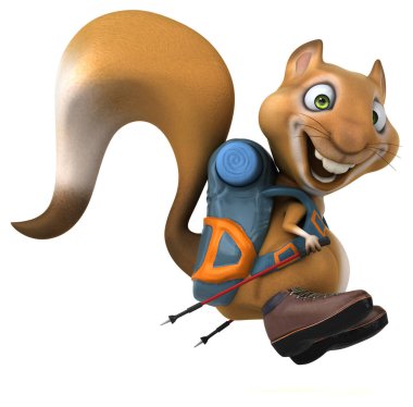 Fun 3D squirrel backpacker cartoon character clipart