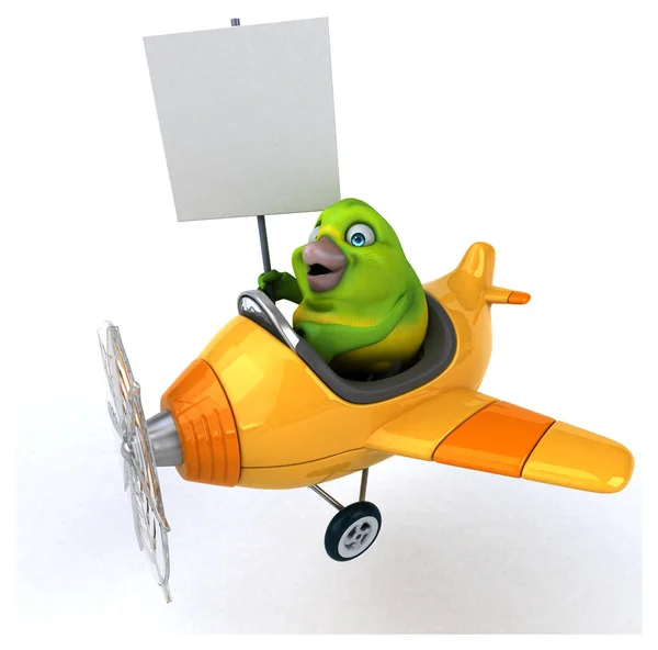 Fun Oiseau Vert Sur Avion Illustration — Photo