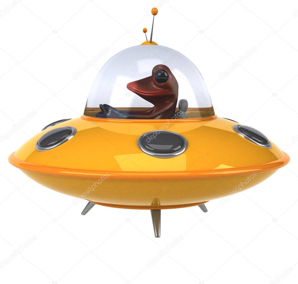 Fun frog in space ship - 3D Illustration