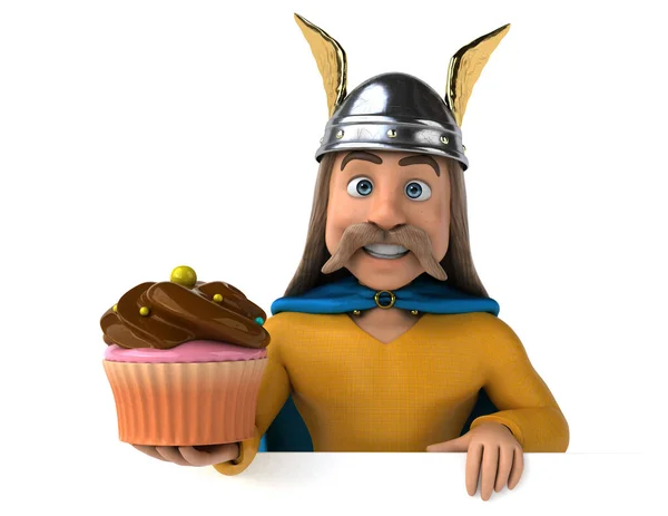 Lustige Cartoon Figur Mit Kuchen Illustration — Stockfoto