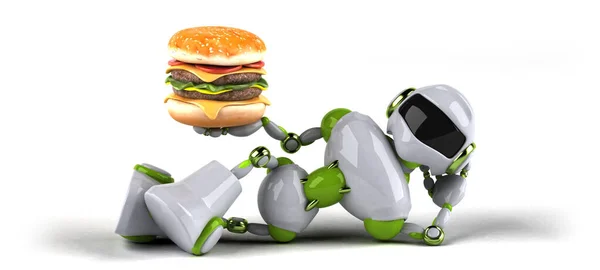 Robô Verde Com Hambúrguer Ilustração — Fotografia de Stock