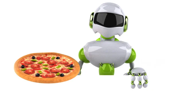 Funny cartoon character with pizza  - 3D Illustration