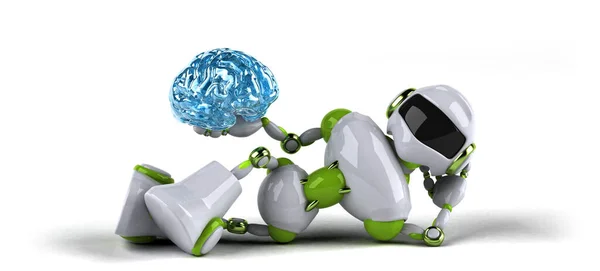 Robô Verde Com Cérebro Ilustração — Fotografia de Stock