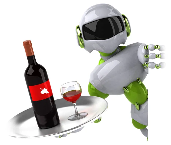 Grüner Roboter Mit Wein Illustration — Stockfoto