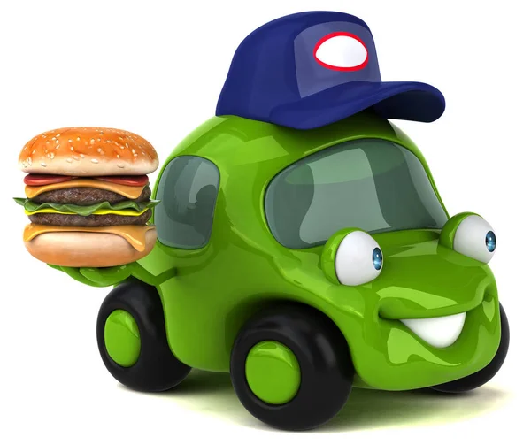 Spaßauto Mit Hamburger Illustration — Stockfoto