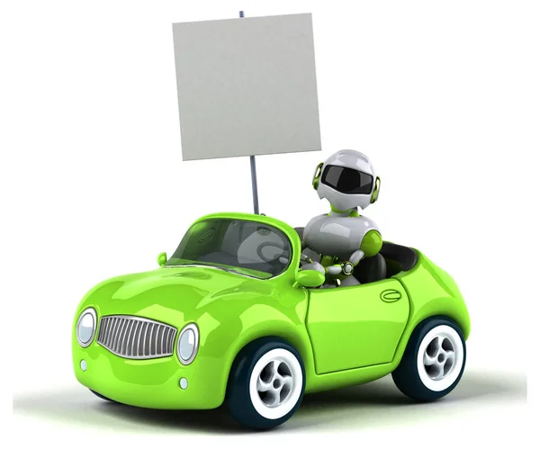 Grüner Roboter Auf Auto Illustration — Stockfoto