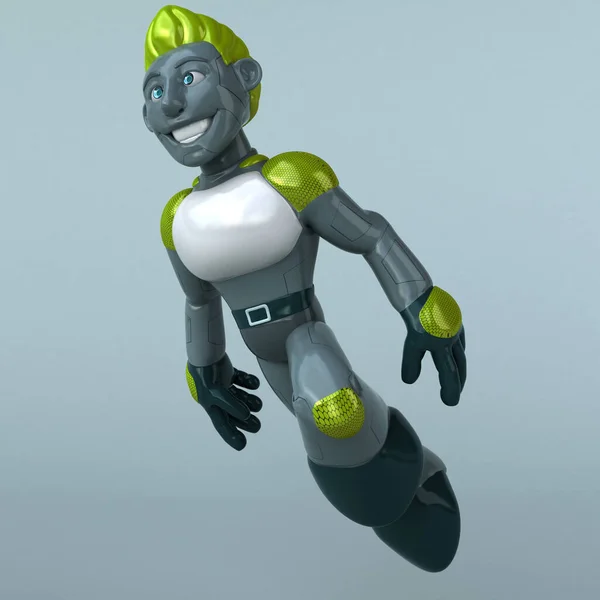 Fun Green Robot Cartoon Character Illustration — Stock Photo, Image