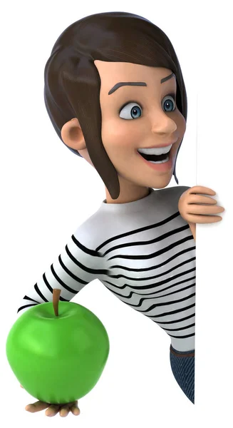 Fun Cartoon Casual Charakter Frau Mit Apfel — Stockfoto