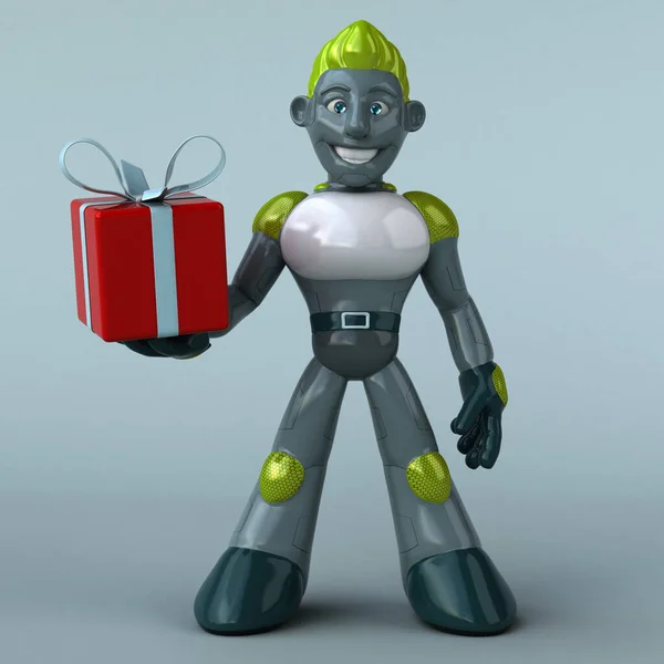 Robot Verde Con Regalo Ilustración — Foto de Stock