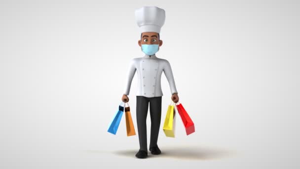 Animation Cartoon Character Chef Mask Holding Bags — Stock Video