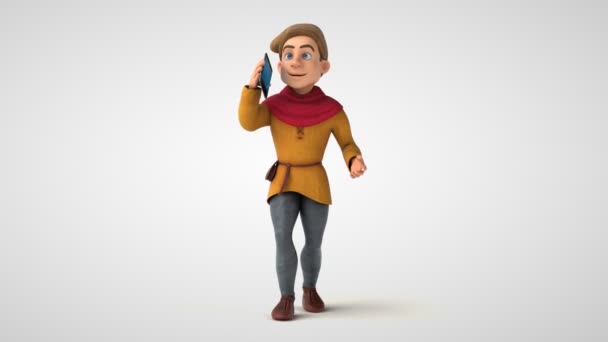Animation 3D d'un personnage historique médiéval avec smartphone