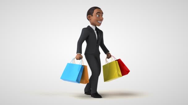 買い物袋付きの楽しいビジネスマン — ストック動画