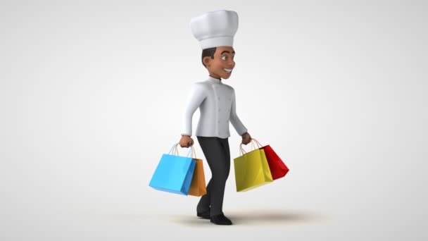 带购物袋散步的厨师角色 3D动画 — 图库视频影像