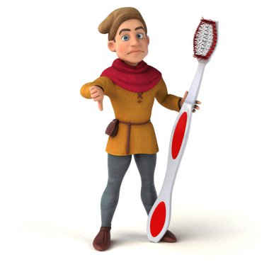 Diş fırçalı bir ortaçağ tarihi karakterinin 3B görüntüsü