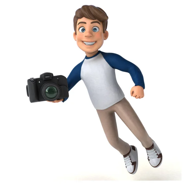 3D卡通人物有趣的青少年与相机 — 图库照片