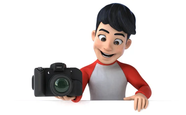带相机的漫画风格的3D亚洲青少年 — 图库照片