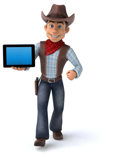 Cowboy Divertido Com Tablet Ilustração — Fotografia de Stock