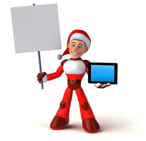 Spaß Super Santa Claus Mit Tablet Illustration — Stockfoto