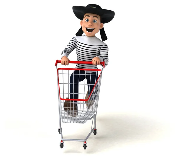Fun Cartoon Breton Character Shopping — Stock Photo, Image