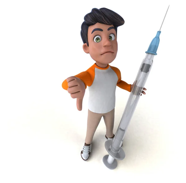 Fun Cartoon Asian Teenager Syringe — Stock Photo, Image