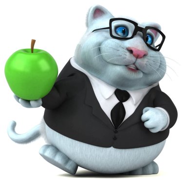 Elmalı eğlenceli kedi - 3D Görüntü