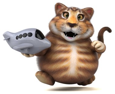 Uçakla eğlenceli kedi - 3D Görüntü