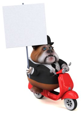Scooter 'da eğlenceli buldog - 3D İllüstrasyon