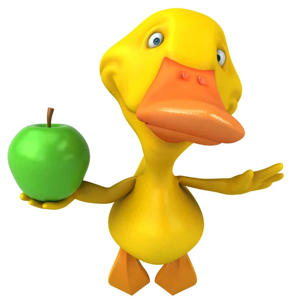 Divertido Pato Con Manzana Ilustración — Foto de Stock