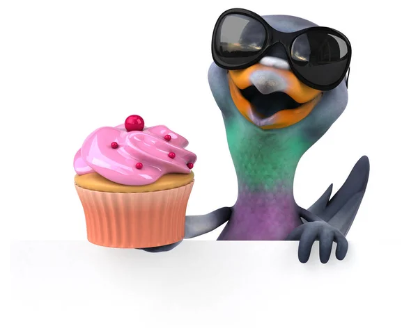 有趣的鸽子与蛋糕 3D插图 — 图库照片