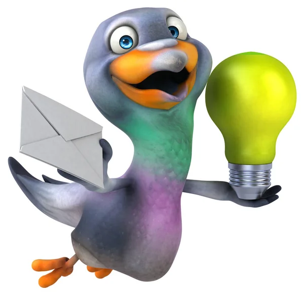 有灯泡的有趣鸽子 3D图解 — 图库照片