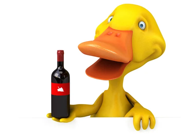 Divertido Pato Con Vino —  Fotos de Stock