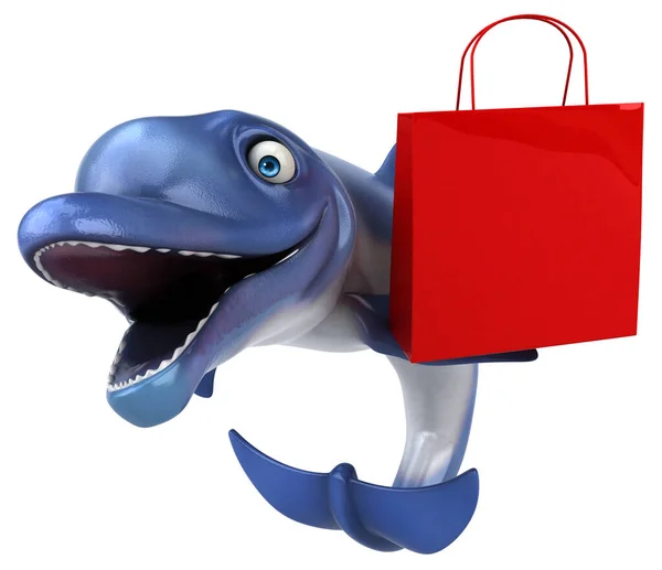 Delfino Divertente Con Borsa Illustrazione — Foto Stock