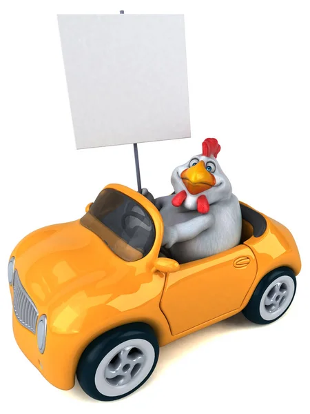 車の上の楽しい鶏 3Dイラスト — ストック写真