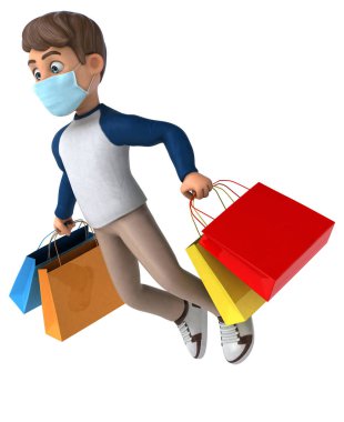Maske alışverişi yapan komik çocuk karakteri. 