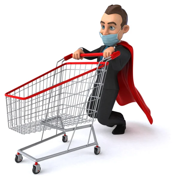 Fun Cartoon Superhelden Figur Mit Maske Shopping — Stockfoto