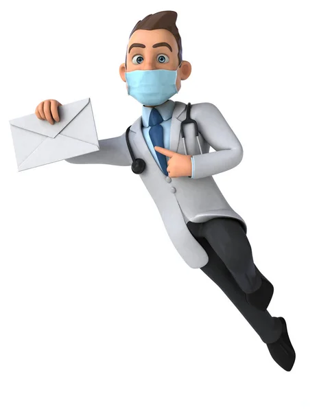 Personagem Médico Divertido Desenhos Animados Com Uma Máscara Com Letra — Fotografia de Stock