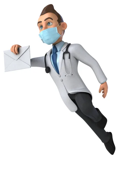 Personagem Médico Divertido Desenhos Animados Com Uma Máscara Com Letra — Fotografia de Stock