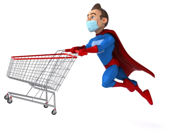 Fun Cartoon Superhelden Figur Mit Maske Shopping — Stockfoto