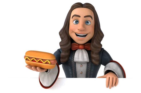 Illustration Eines Cartoon Mannes Historischen Barockkostüm Mit Hotdog — Stockfoto