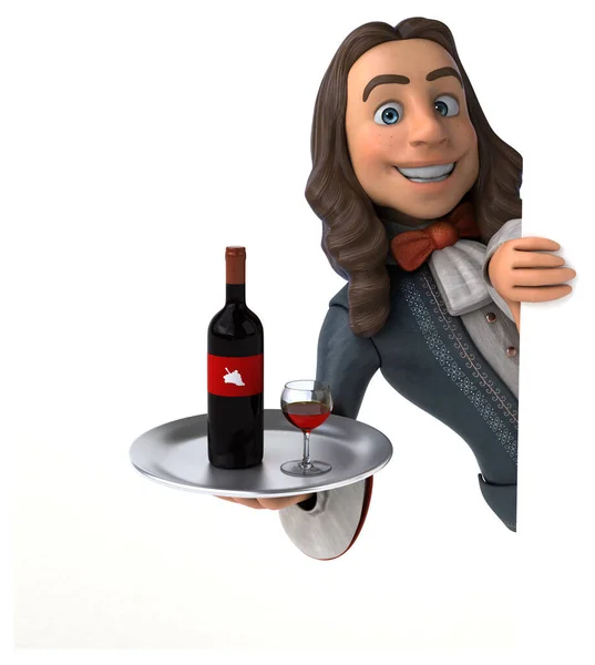 Illustration Eines Cartoon Mannes Historischem Barockkostüm Mit Wein — Stockfoto
