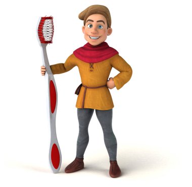 Diş fırçalı bir ortaçağ tarihi karakterinin 3B görüntüsü 