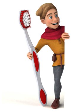 Diş fırçalı bir ortaçağ tarihi karakterinin 3B görüntüsü 