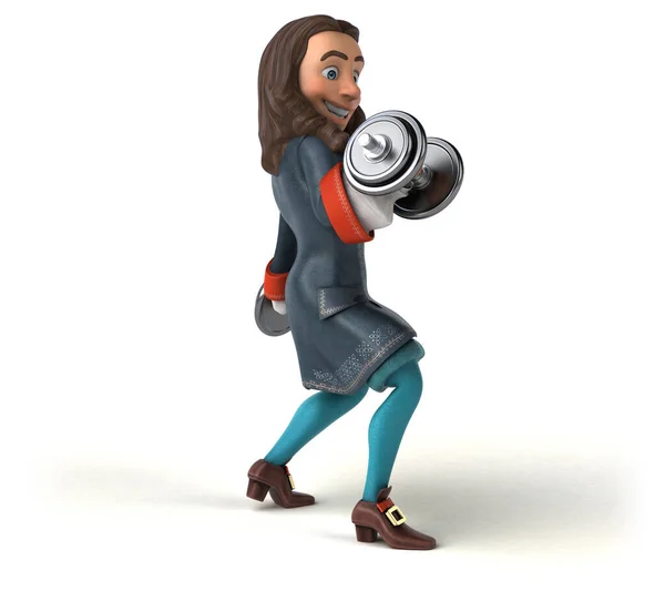 3D Illustration of a cartoon man in historical baroque costume with weights