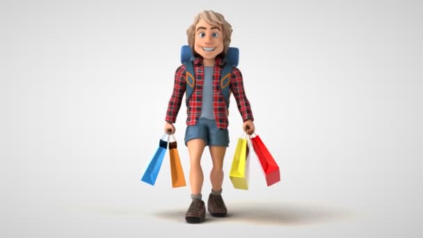 Man Backpacker Karaktär Shopping Animering — Stockvideo