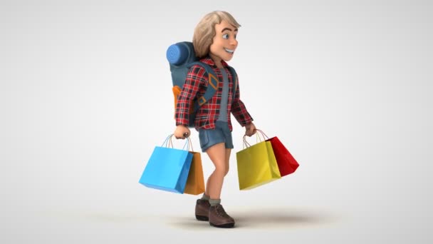 Homme Sac Dos Personnage Shopping Animation — Video