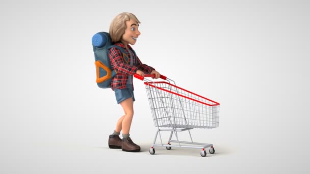 Man Backpacker Karakter Winkelen Animatie — Stockvideo